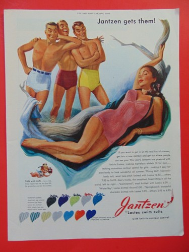 1948 Jantzen Lastex Swim Suits Guys oogle Woman print ad