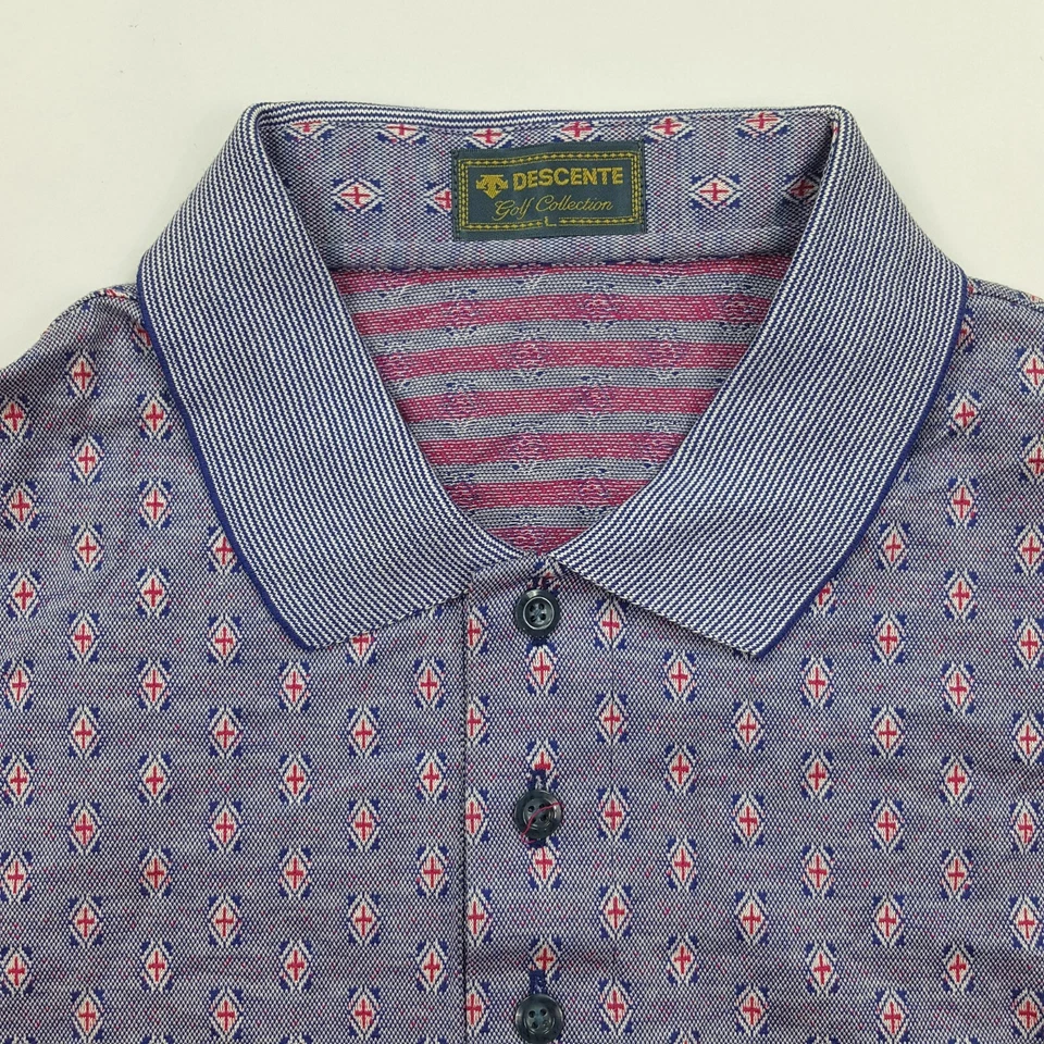 Blue Striped Flag Men's Large Collared Short Sleeve Polo Dress Golf Shirt Tennis - Image 4 of 4