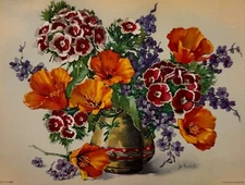 Vintage Jo Roelofs Vibrant 6x8 Floral Watercolor Print, Beautiful Wall Decor