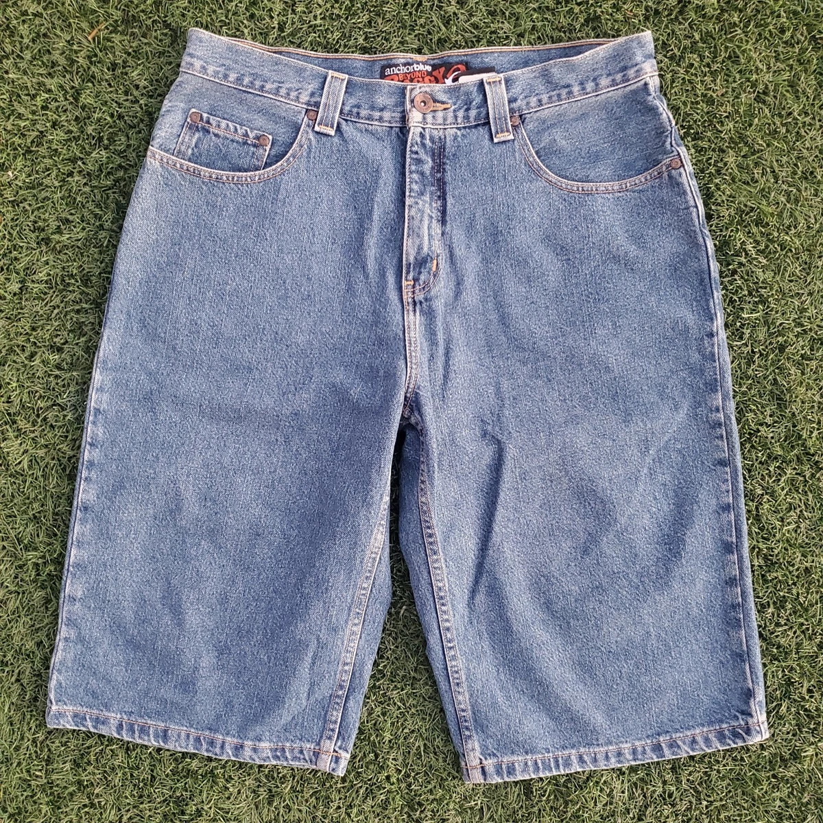 Vintage Anchor Blue Beyond Baggy Wide Denim Jean Shorts 34 x 16