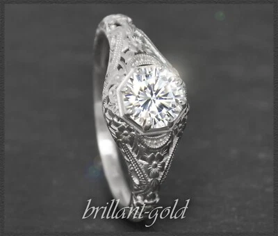 Diamant Ring, 0,91ct Solitär Brillant, 585 Weißgold, Jugendstil Design Damenring - Bild 1 von 4