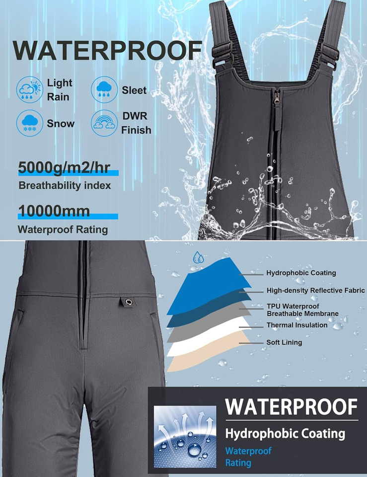 Women'S Insulated Waterproof Ski Bib Overalls Winter Snowboarding Pants