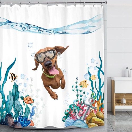 LGhtyro Funny Dog Kids Dachshund Shower Curtain Bathroom 60Wx71H, A-funny - Picture 2 of 6