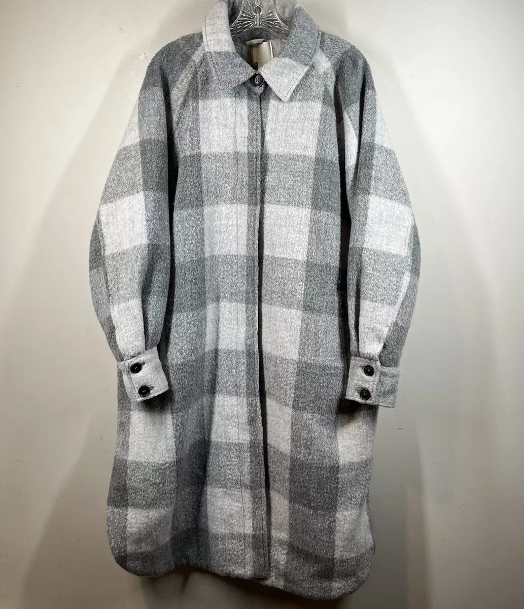 H&M Conscious OVERSIZED Wool Blend Gray Plaid Long JACKET COAT Blogger  SHACKET L