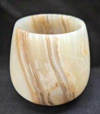 VINTAGE ONYX MARBLED ROUND TEALIGHT CANDLE HOLDER CUP DECORATIVE 3" TALL