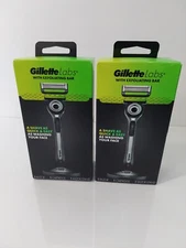 2 Pack Gillette Labs Mens 5-Blade Razor Handle + 1 Cartridge + 1 Razor Stand