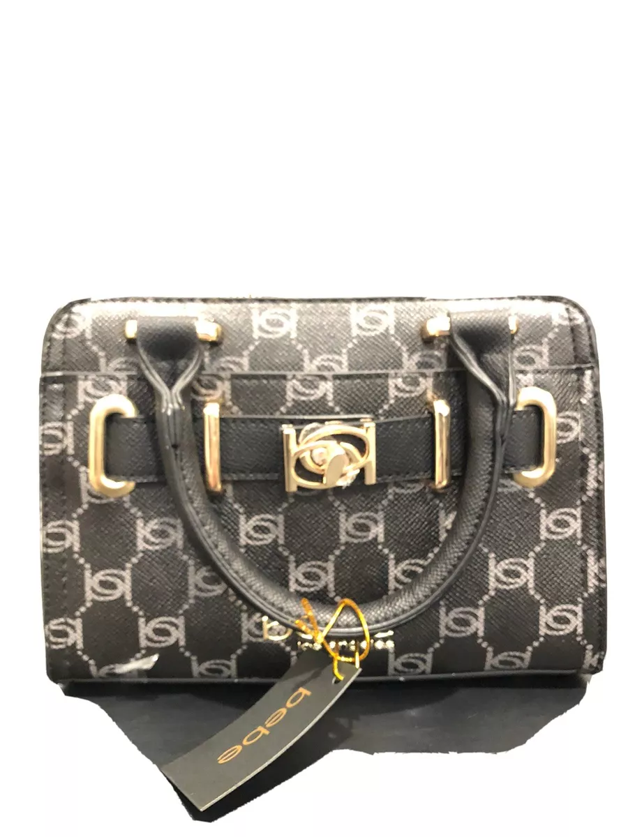 Bebe Ice Angeles Hand Bag W Crossbody Strap. Black Gold