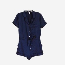 Victoria's Secret Navy-blue satin collared sleep pajama romper