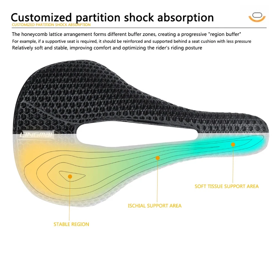 Sillín de carbono completo impreso en 3D asiento de bicicleta carretera MTB asientos de grava piezas de bicicleta  Foto 3 de 4