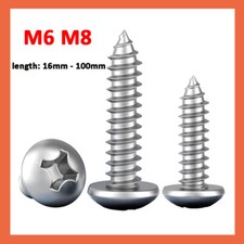 Pan Round Head Self Tapping Screws M6 M8 Tappers A2 Stainless Steel Screw Bolt