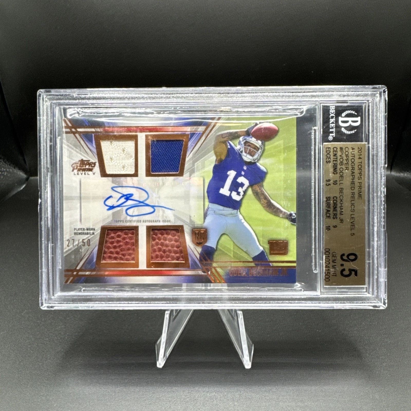 Odell Beckham Jr. Topps Prime Autographed Relics Level 5 #PVOB Copper