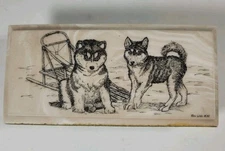 Vintage John Wills Etching on Marble Dogs Dogsled Napkin or Paper Holder Signed