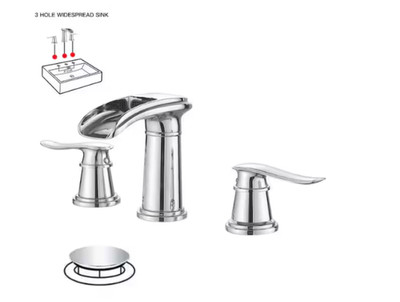 BWE 8 in. Waterfall Widespread 2-Handle Bathroom Faucet With Pop-up Drain Assemb