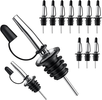 12 Pack Liquor Pour Spout with Dust Caps - Bottle Pourers for Alcohol, Olive Oil
