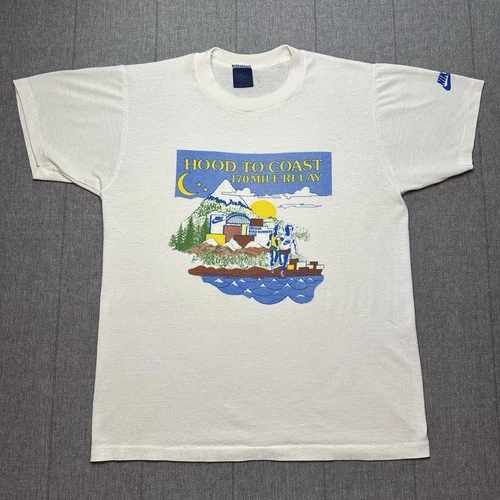 Nike Hood to Coast 170 Mile Relay Rare Blue Ta 1980s vintage concert t-shirt, vintage, single stitch, B+ condition