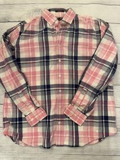 Express Shirt Mens Large Pink Blue Plaid Modern Fit Button Front Long Sleeve