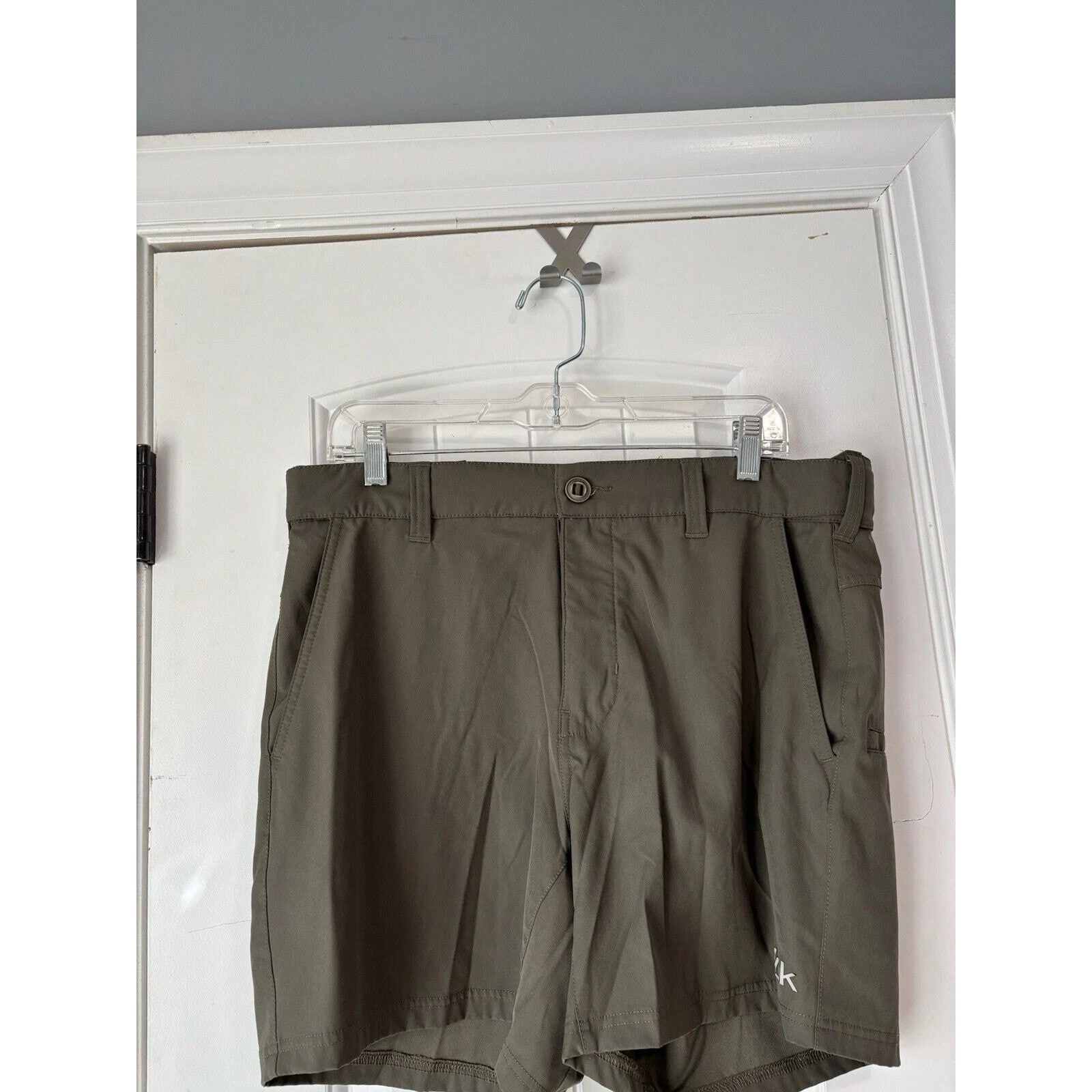 Huk Shorts Mens L Green Fishing Nylon Performance Stretch Adjustable Waist