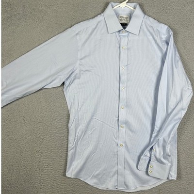 T.M. Lewin Shirt Mens 16-36 Blue White Dress Slim Fit Stripes Non-Iron Button Up