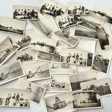 Vintage B&W Snapshot Photograph Men Working Farm Building All American Canal Lot