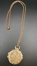 Vintage Max Factor Pocket Watch Style Locket/Perfume Case  W/ 24" Chain