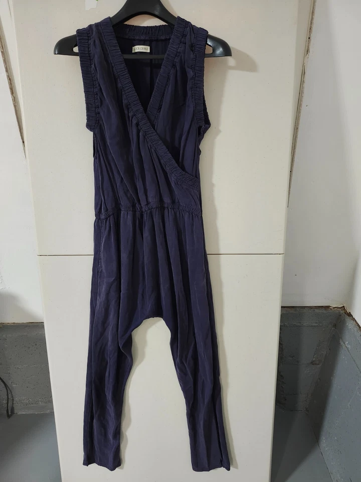 Black Crane Jumpsuit Womens M Sleeveless Faux Wrap Slim Straight Tencel Blend - Image 2 of 4