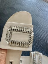 KARL LAGERFELD PARIS White Square Diamond Sandel Flat Slip On Slide Size 9