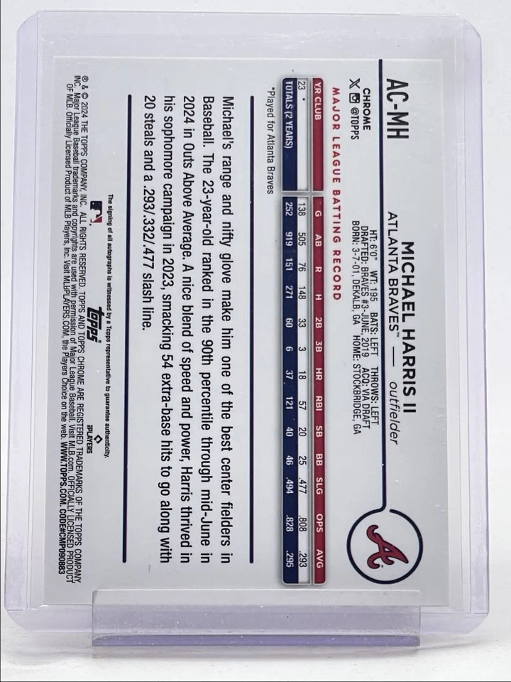 MICHAEL HARRIS II 2024 TOPPS CHROME AUTOGRAPH BLUE RAYWAVE AUTO /150 Q5700 - Image 2 of 2