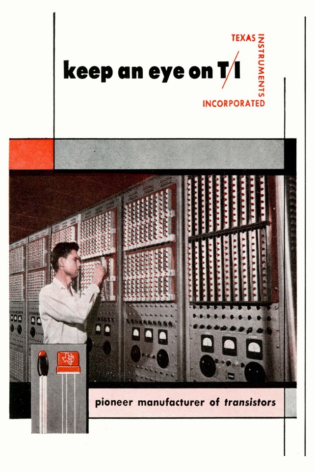 A large-format 24x36 Texas Instruments vintage-style poster — bold retro computing aesthetic that instantly elevates any nerd cave or office wall.