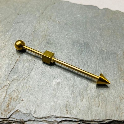 14G Geometric Scaffold Arrow Industrial Barbell Piercing in 10K Yellow Gold Over