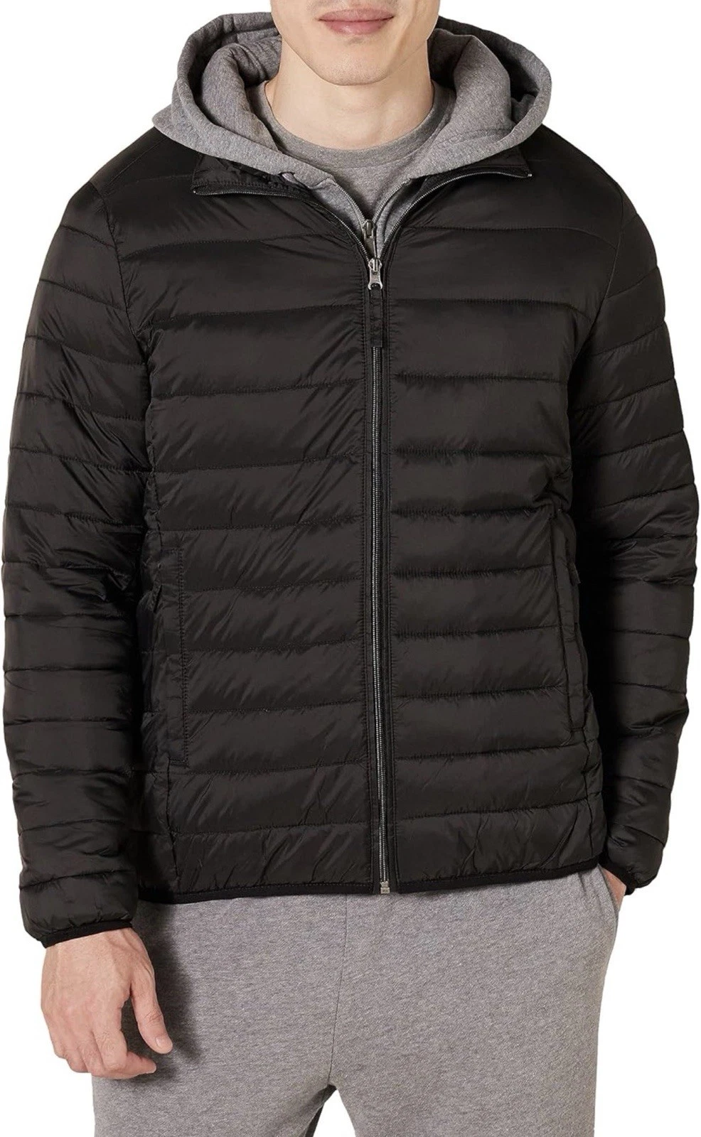 Men's Lightweight Water-Resistant Packable Hooded Puffer Jacket Black Medium