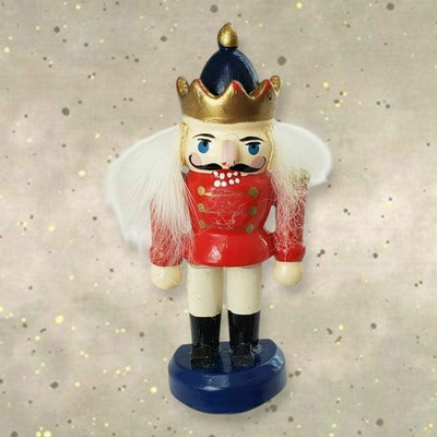 Vintage 2 '' Nutcracker Gold Crown & Fuzzy White Hair Wood Look Brooch Pin