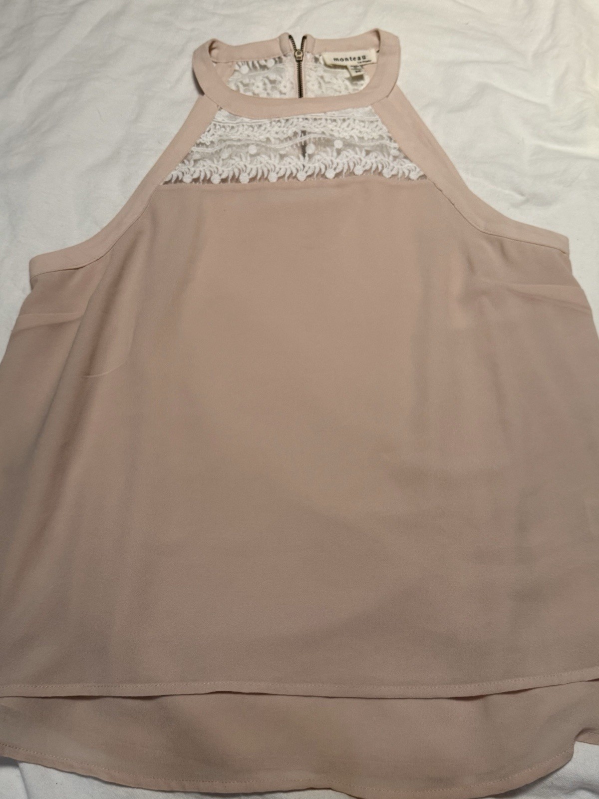 Monteau Blush Pink Lace Panel Tank Top M Boho Cot… - image 1