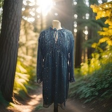 Whimsical Green Floaty Boho Dress Size 12-14 Silver Gold Copper Star Print