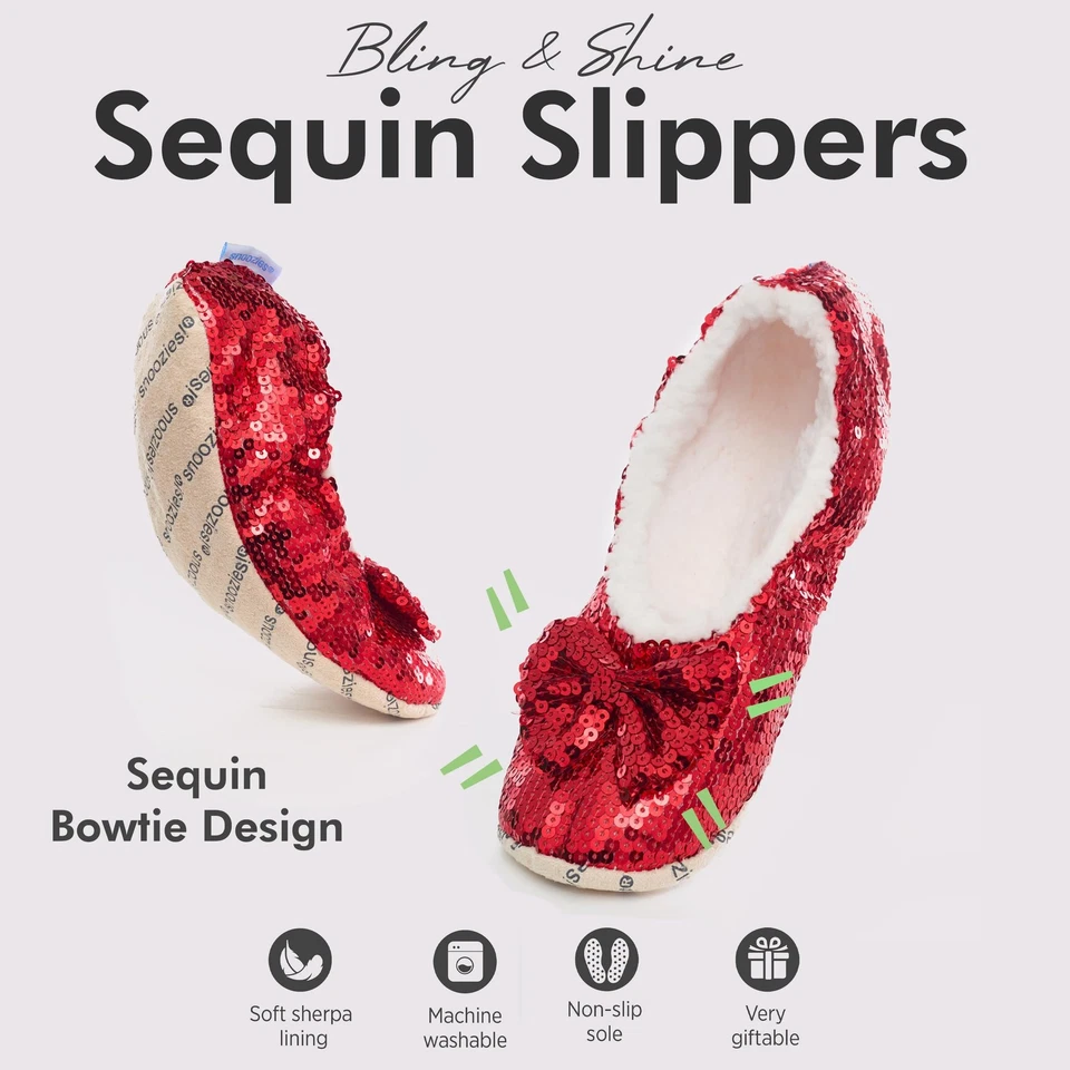 Snoozies Ballerina Bling Metallic Shine Slippers Red Size L - Image 2 of 4
