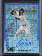 2021 Leaf Metal Draft #LA-OP1 Oswald Peraza 1990 Leaf Autographs Blue Mojo #/10