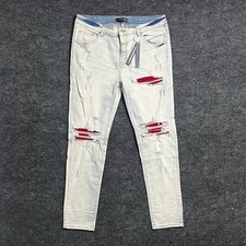 Amiri Jeans Men  s 38 Light Wash Distressed Slim MX1 Denim Pants Stretch Rib NWT