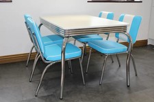 American Diner Furniture 50s Style Retro White Table And 4 Blue Chairs