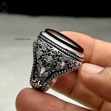 Premium Yemeni Aqeeq Natural Red Agate Ring Handmade Unique Jewelry