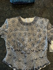 Papell Boutique Evening Blouse Size Small Black Beaded Formal Glam NWT