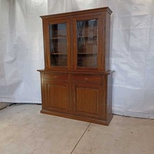 Credenza con Vetrina Antica Arte Povera Legno Intagliato Vetro Molato Italia 900
