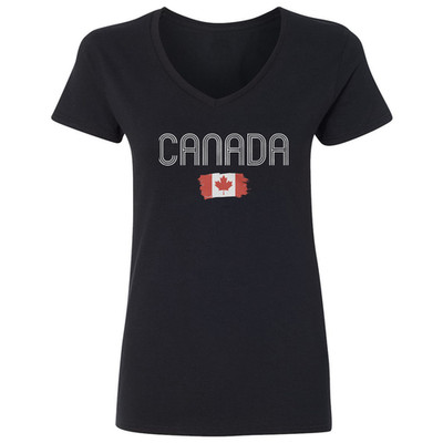 Canada Flag Graphic Soccer Fans Retro Ladies' V-Neck Tshirt