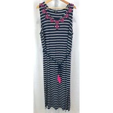 TALBOTS Embroidered Tassel Belt Striped Jersey Maxi Dress Blue Petite Plus 3XP