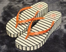 TORY BURCH #11148219 THANDIE WEDGE TORY NAVY-FLEET STRIPE POPPY R 980 SZ 9 NWOB