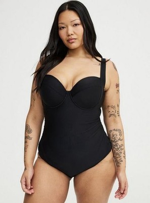 Torrid Slim Fix Push-Up Cheeky One Piece Swimsuit Deep Black Size 0X C/D NWOT