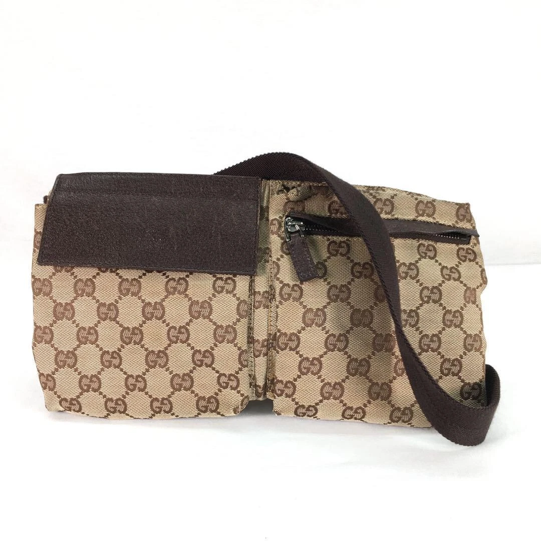 GUCCI GG Waist Pouch Bumbag Shoulder Belt Bag Brown Beige Vintage