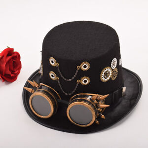 Vintage Gothic Gear Chain Rose Steampunk Top Hat With Goggle Punk Party Hat