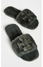 Tory Burch DOUBLE T SHEARLING SLIDE Slippers Size 7 New In Box