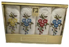 Ladies Embroidered Hanky Handkerchiefs Paris 4 Red Blue Yellow Rose Floral HK14