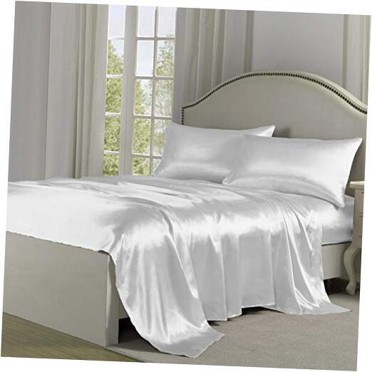 White Full Satin Charmeuse Sheet Set for Luxurious Comfort