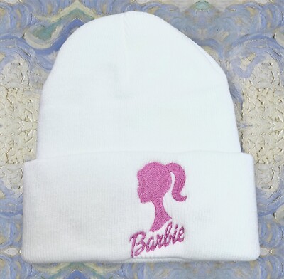 White and Pink Embroidered Beanie Lotus Flower Embroidered Beanie, Flower Beanie Cuffed Cap  main image 3
